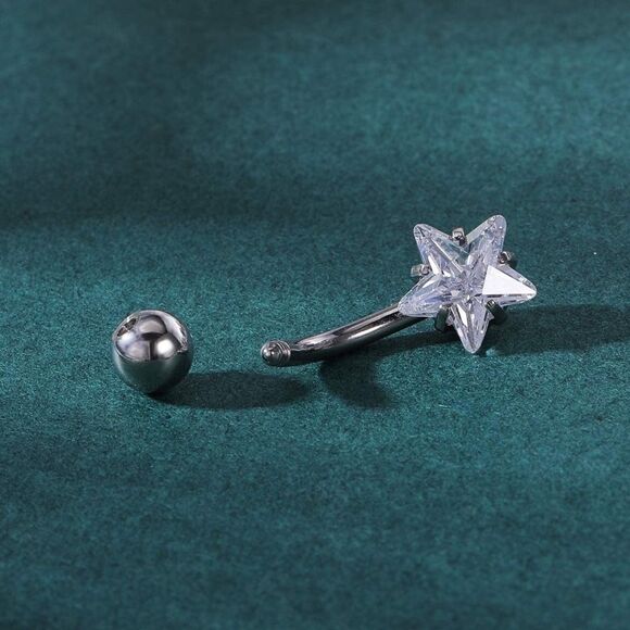 14G 316L Star Cubic Zirconia Barbell Belly Button Navel Rings -  Set of 10 - Picture 5 of 7